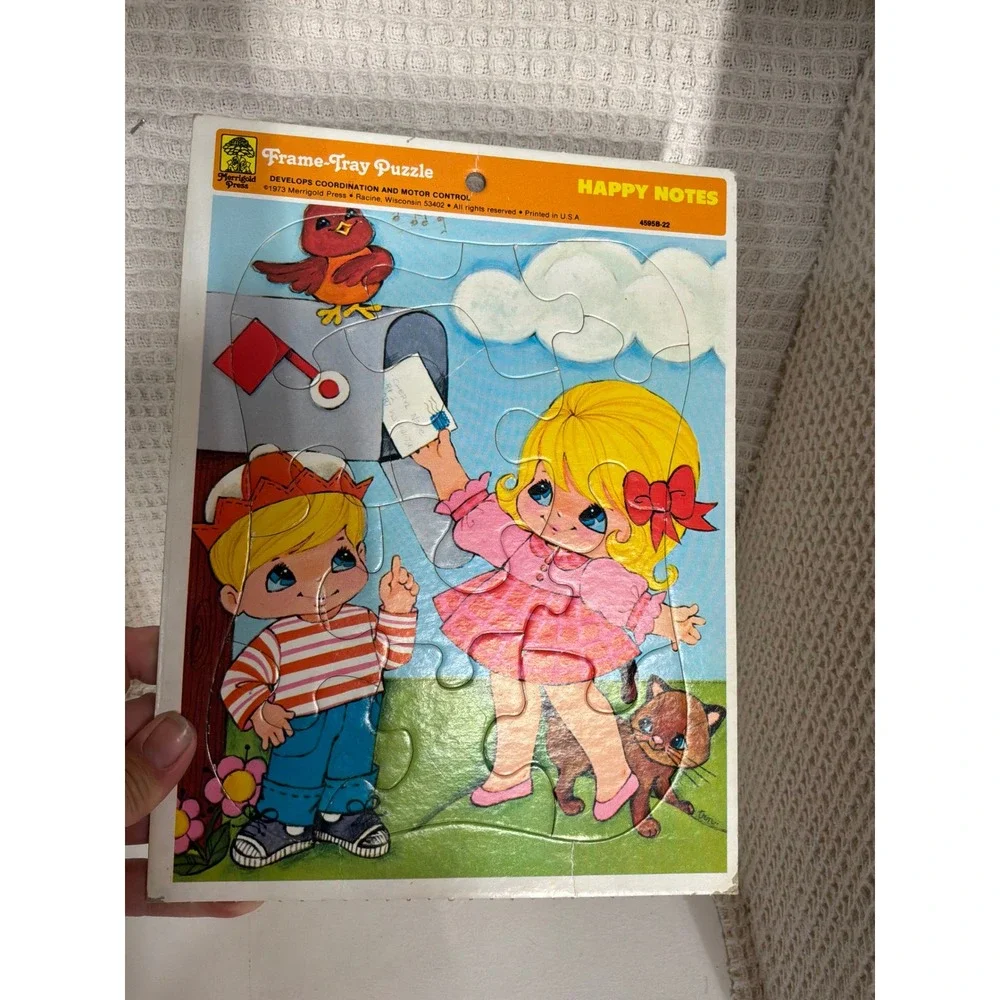 Vintage 1973 Kids Merrigold Press Happy Notes Frame Tray Puzzle OS Multicolor